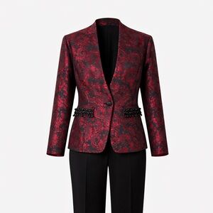 Chico's Red and Black Brocade Blazer
